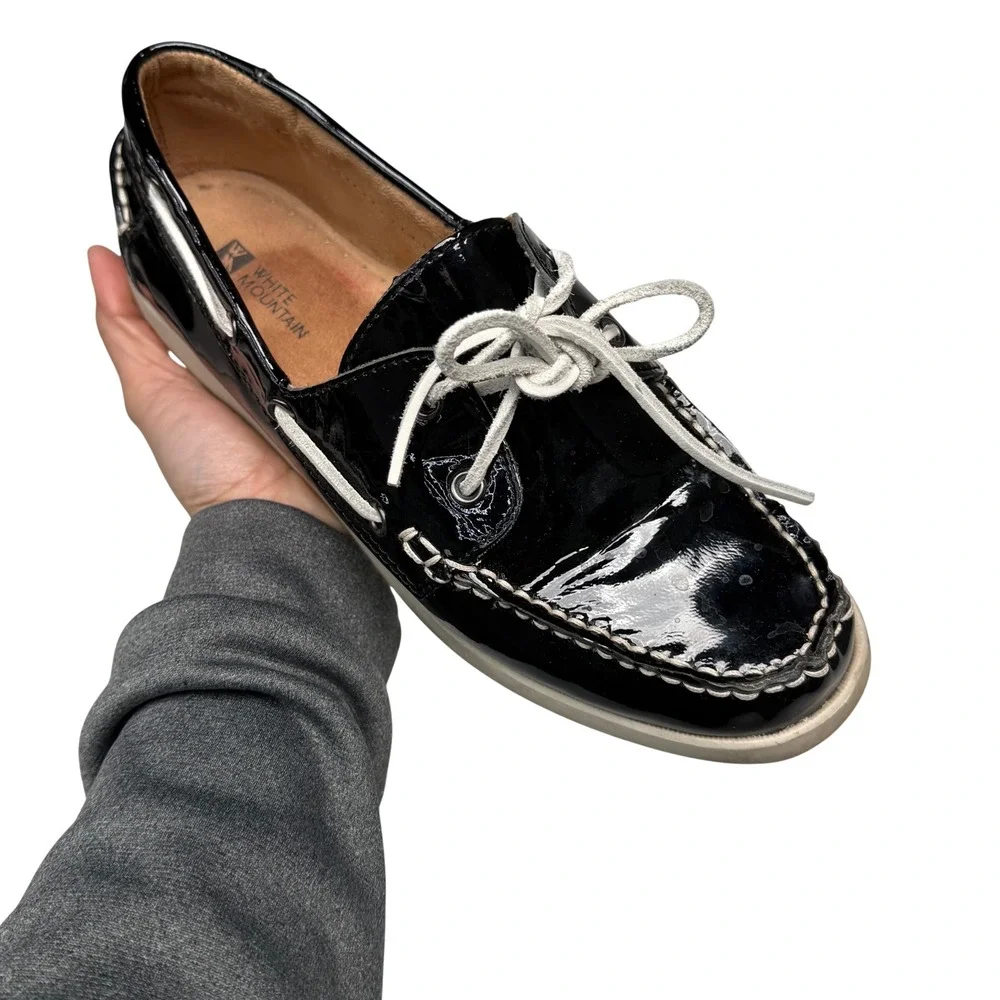 White Mountain‎ Headsail Black Patent Leather Boat Shoes Preppy Loafers Mens 10M